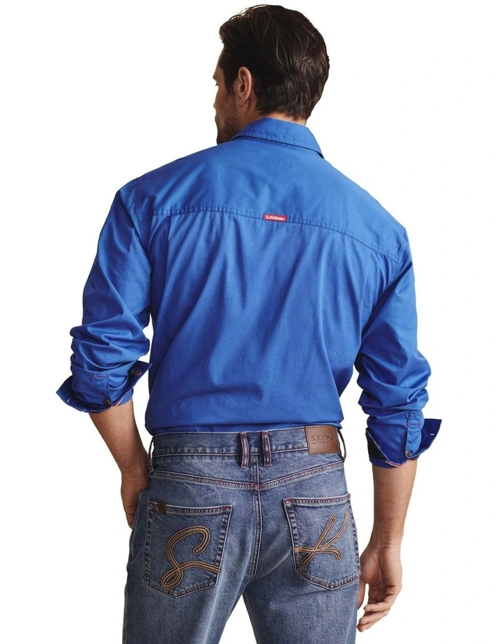 Armstrong Full Placket Work Shirt in Mid Blue image 3