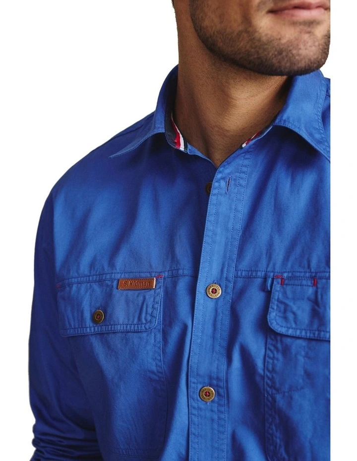 Armstrong Full Placket Work Shirt in Mid Blue image 4