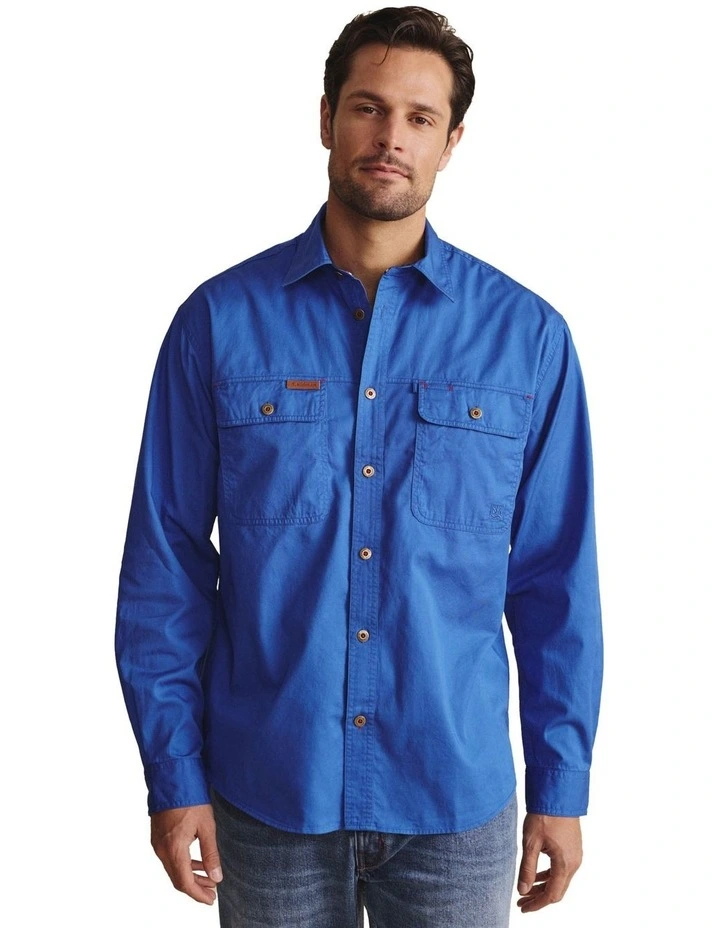 Armstrong Full Placket Work Shirt in Mid Blue image 5