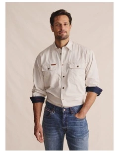 Armstrong Full Placket Work Shirt 1SHM00130 in Stone