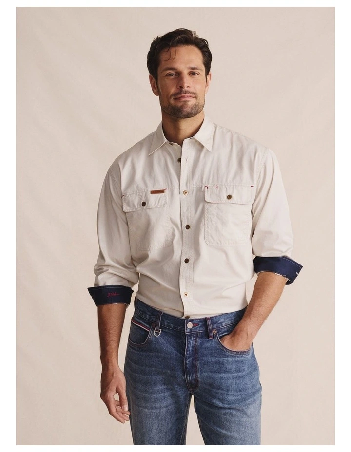 Armstrong Full Placket Work Shirt 1SHM00130 in Stone image 1