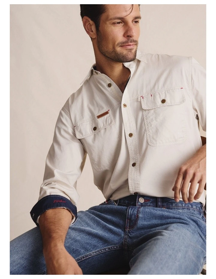 Armstrong Full Placket Work Shirt 1SHM00130 in Stone image 3