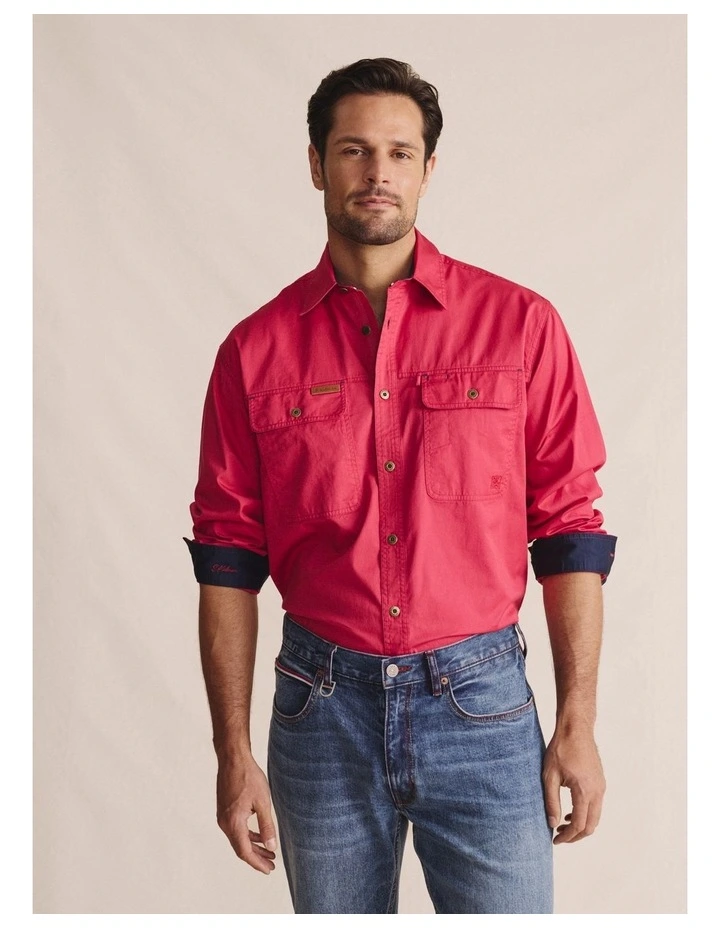 Armstrong Full Placket Work Shirt 1SHM00130 in Red image 1