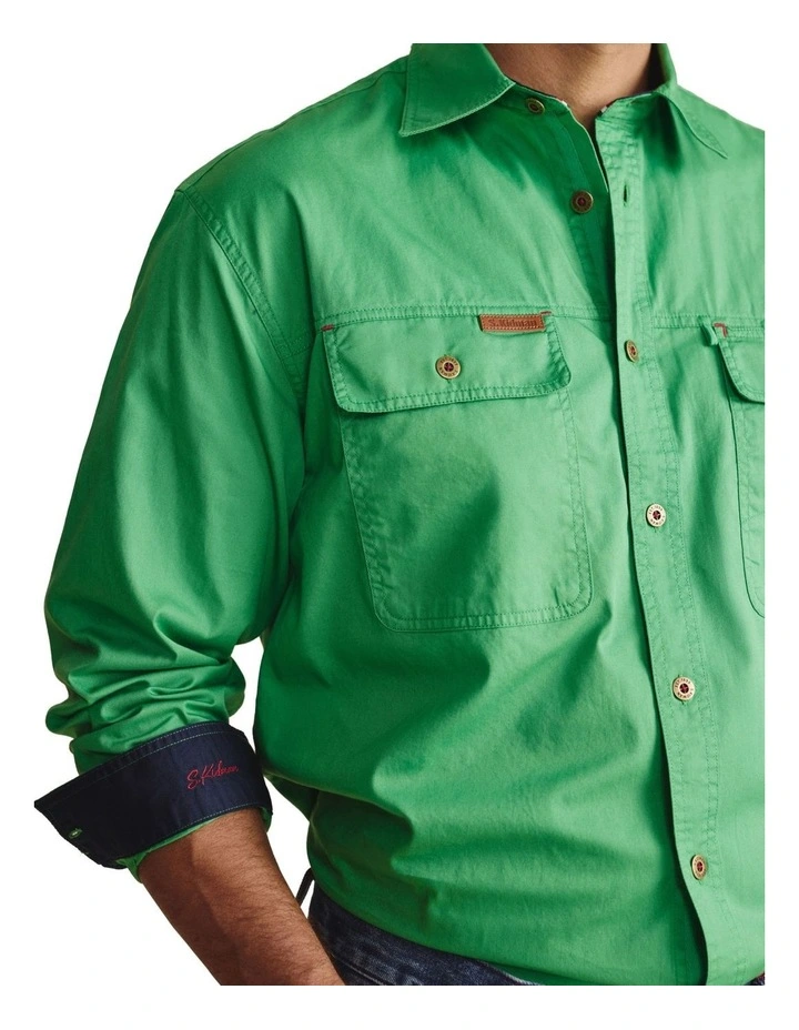 Armstrong Full Placket Work Shirt 1SHM00130 in Green image 4