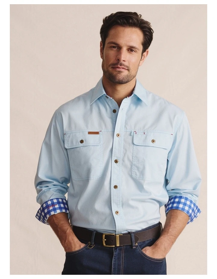 Armstrong Full Placket Work Shirt in Sky Blue image 1