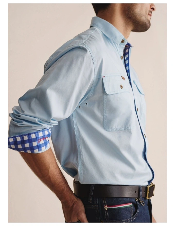 Armstrong Full Placket Work Shirt in Sky Blue image 3