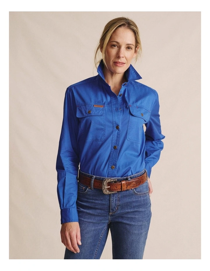 Spencer Full Placket Workshirt 1SHW00132 in Mid Blue image 1