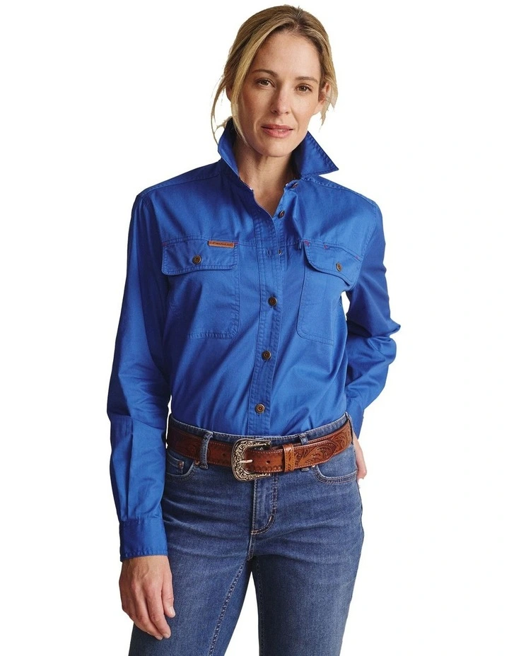 Spencer Full Placket Workshirt 1SHW00132 in Mid Blue image 1