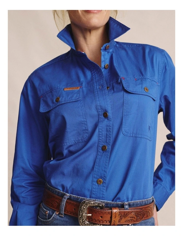 Spencer Full Placket Workshirt 1SHW00132 in Mid Blue image 3