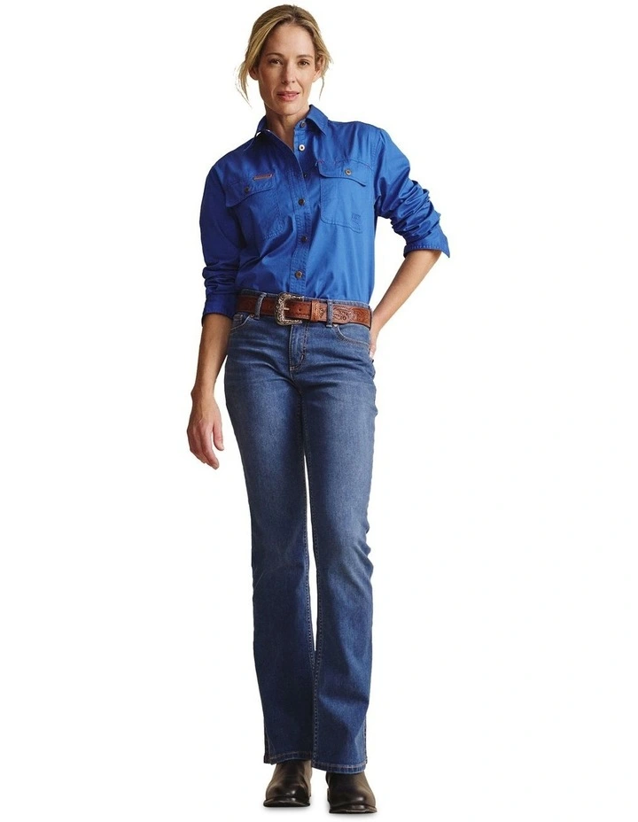 Spencer Full Placket Workshirt 1SHW00132 in Mid Blue image 3