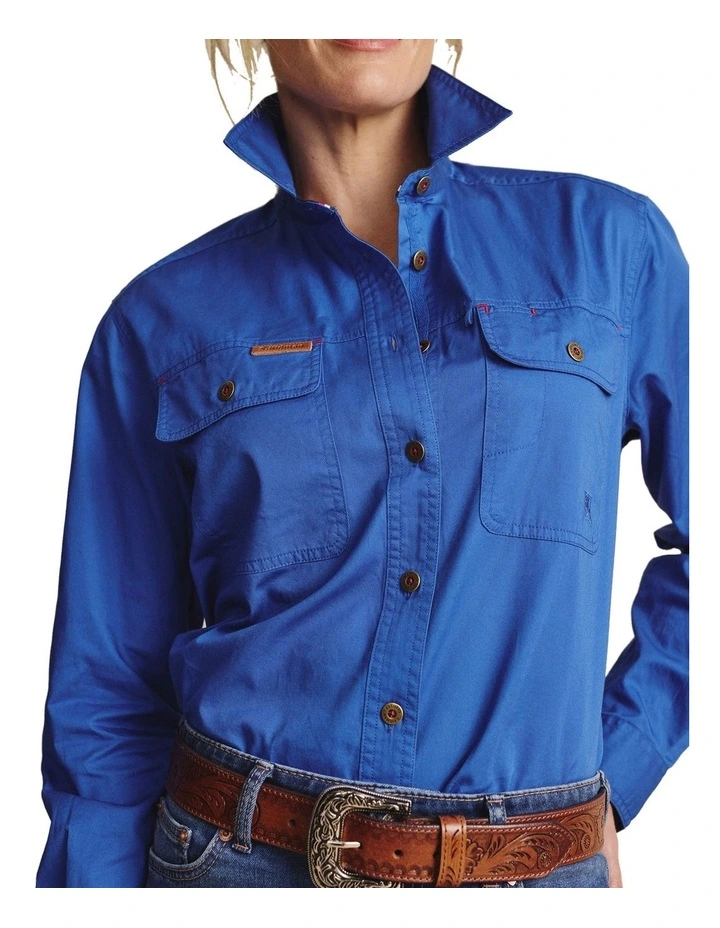 Spencer Full Placket Workshirt 1SHW00132 in Mid Blue image 4