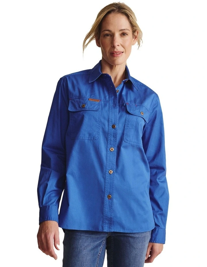 Spencer Full Placket Workshirt 1SHW00132 in Mid Blue image 5