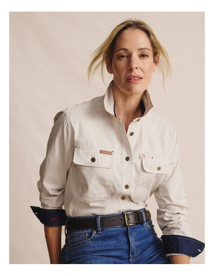 Spencer Full Placket Workshirt 1SHW00132 in Stone image 1