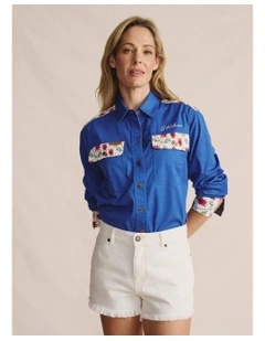 Spencer Full Placket Workshirt 1SHW00026 in Mid Blue