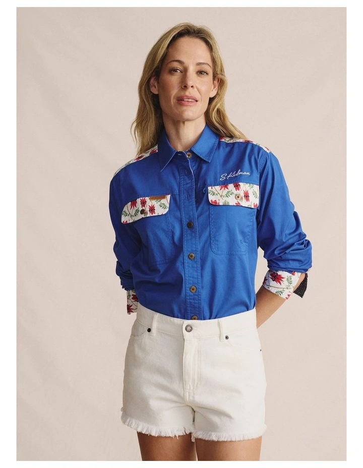 Spencer Full Placket Workshirt 1SHW00026 in Mid Blue image 1