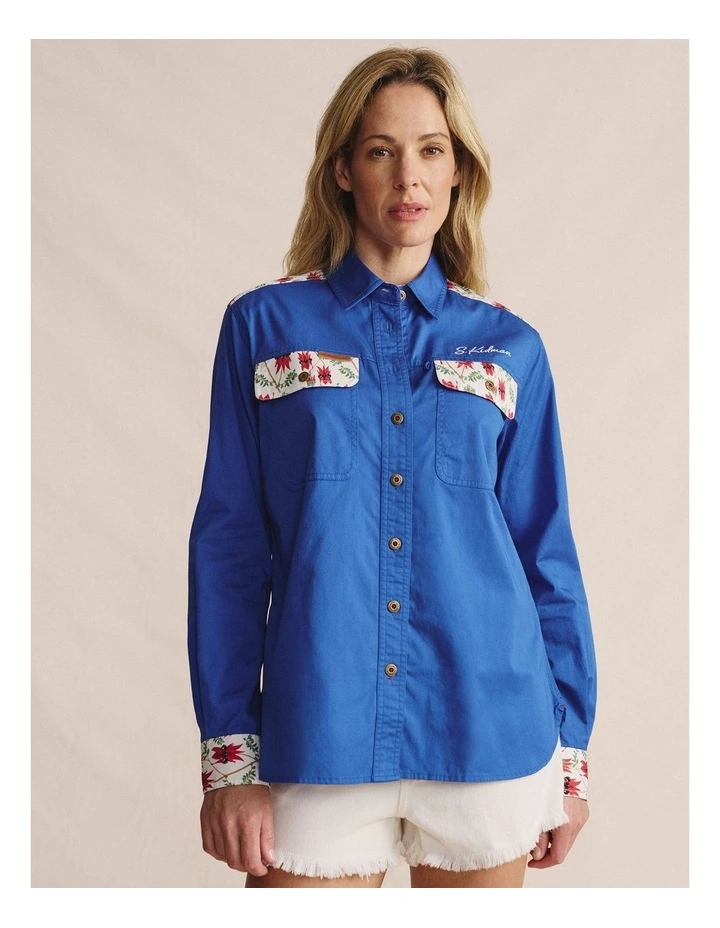 Spencer Full Placket Workshirt 1SHW00026 in Mid Blue image 3