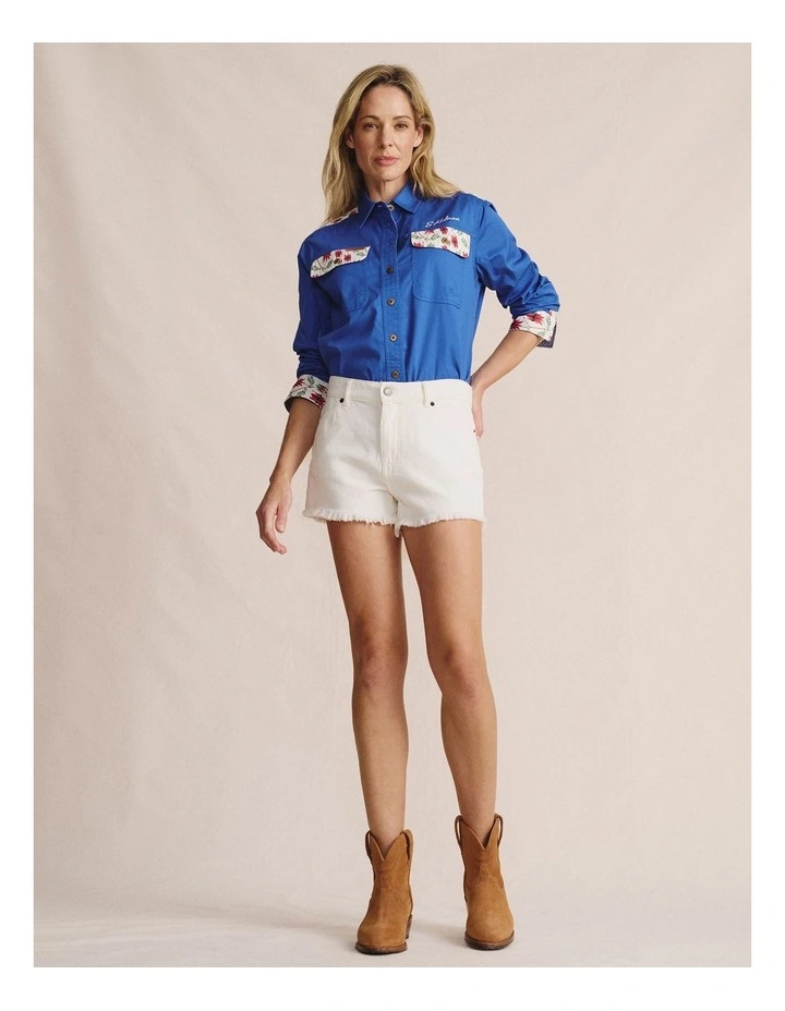 Spencer Full Placket Workshirt 1SHW00026 in Mid Blue image 4