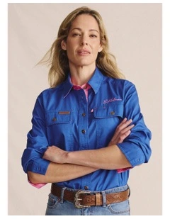 Spencer Full Placket Workshirt 1SHW00030 in Mid Blue