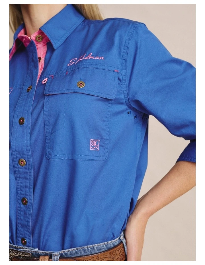 Spencer Full Placket Workshirt 1SHW00030 in Mid Blue image 3