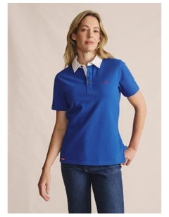 Tuli Short Sleeve Polo Shirt 1POW00011 in Mid Blue