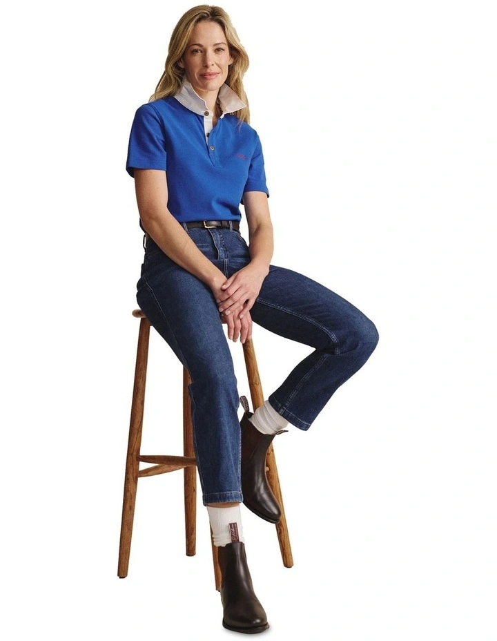 Tuli Short Sleeve Polo Shirt 1POW00011 in Mid Blue image 3