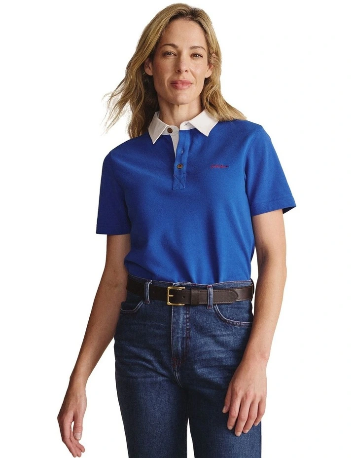 Tuli Short Sleeve Polo Shirt 1POW00011 in Mid Blue image 4