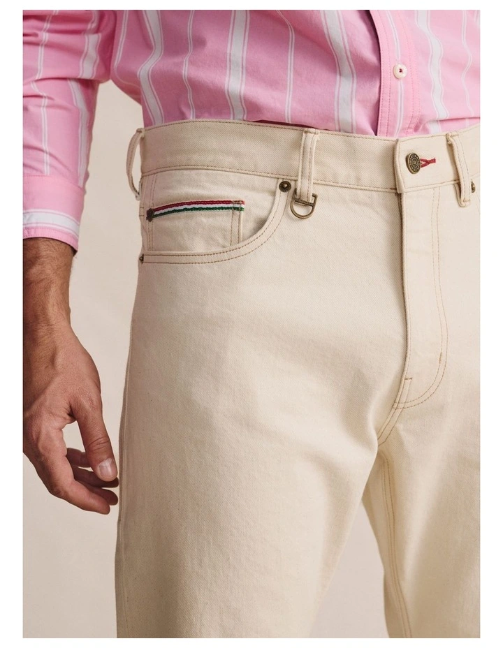 5 Pocket (Long 38) Mid Rise Jeans 1PAM00152L in Ecru image 4