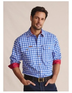 Armstrong Full Placket Work Shirt in Mid Blue