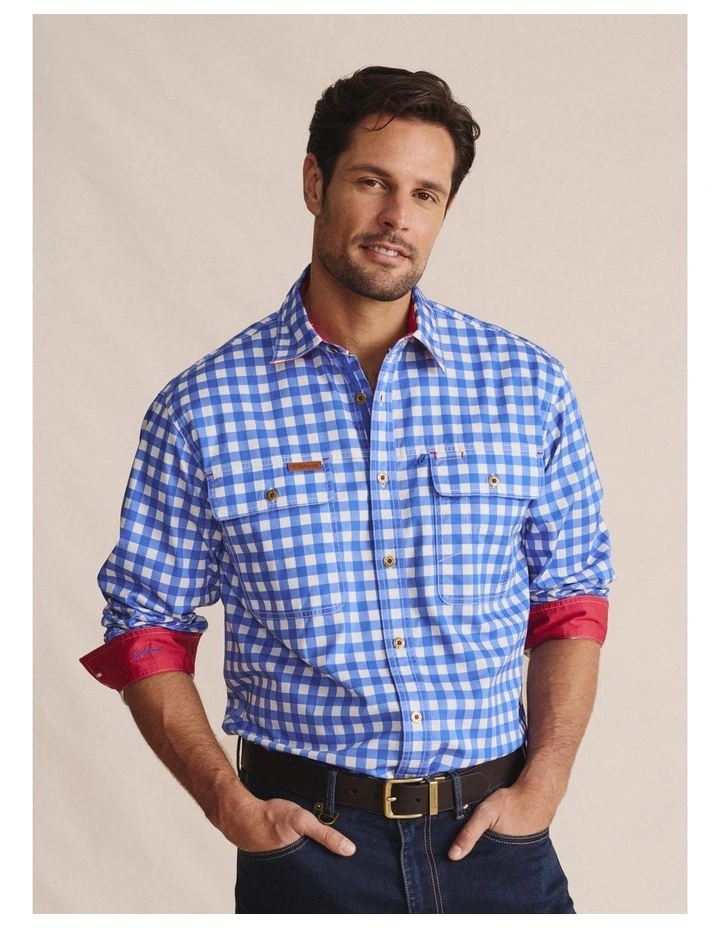 Armstrong Full Placket Work Shirt in Mid Blue image 1