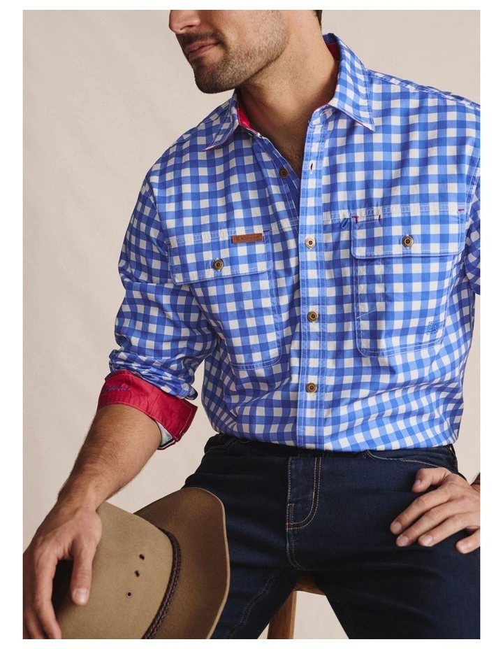 Armstrong Full Placket Work Shirt in Mid Blue image 3