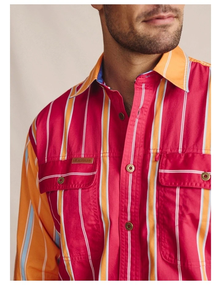 Armstrong Full Placket Work Shirt in Pink/Orange image 3