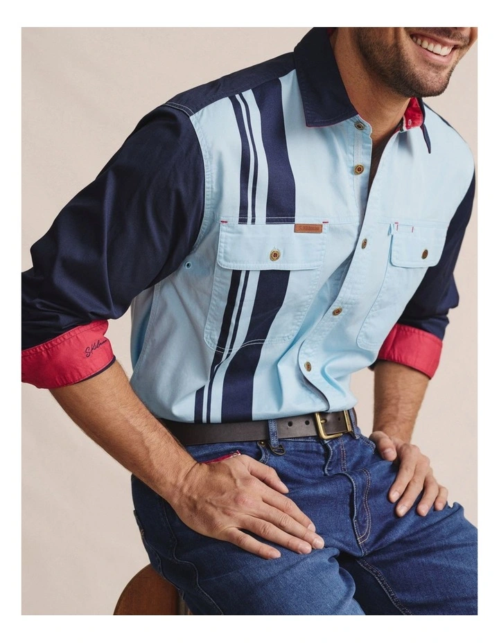 Armstrong Full Placket Work Shirt in Sky Blue image 3