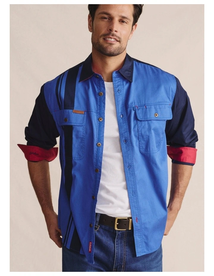 Armstrong Full Placket Work Shirt in Mid Blue image 1
