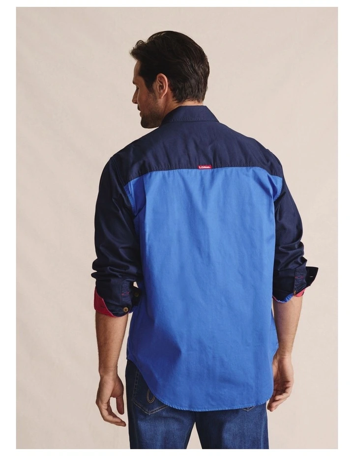 Armstrong Full Placket Work Shirt in Mid Blue image 2