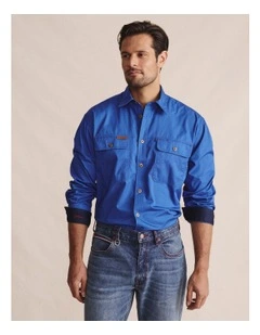 Armstrong Full Placket Work Shirt in Mid Blue 1SHM00130