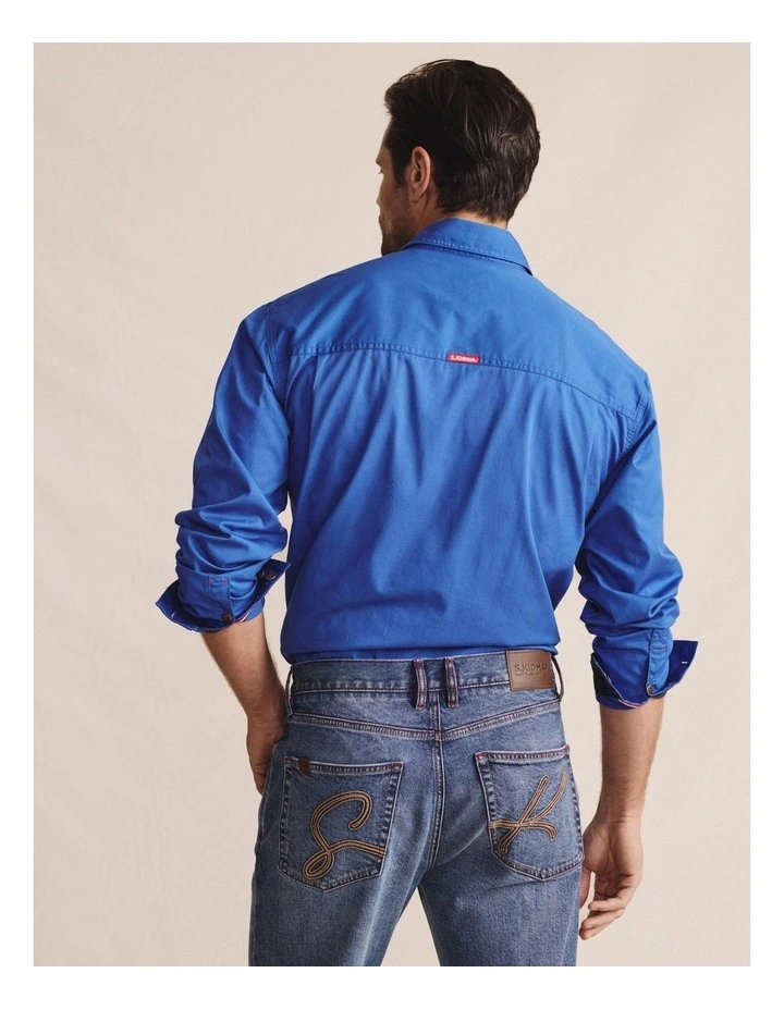 Armstrong Full Placket Work Shirt in Mid Blue 1SHM00130 image 2