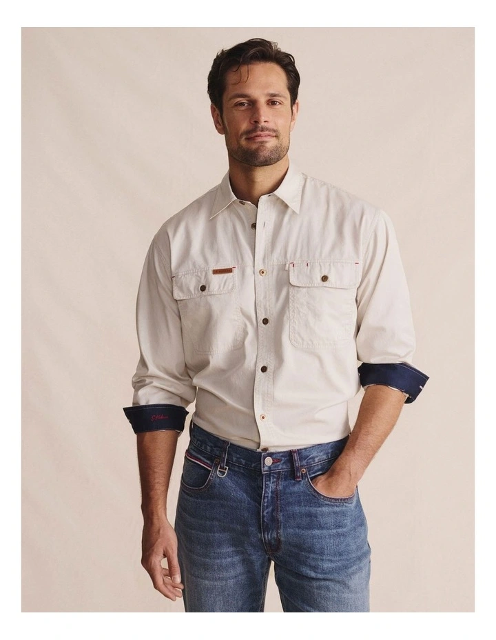 Armstrong Full Placket Work Shirt 1SHM00130 in Stone image 1