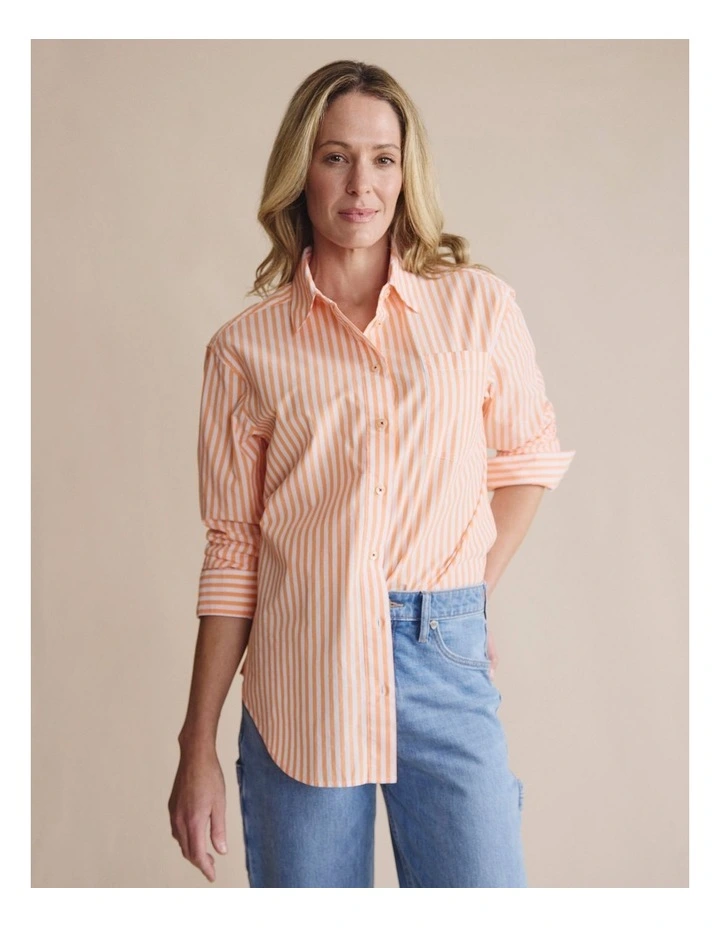 Taree Striped Oversized Shirt in Orange 1SHW00244 image 1