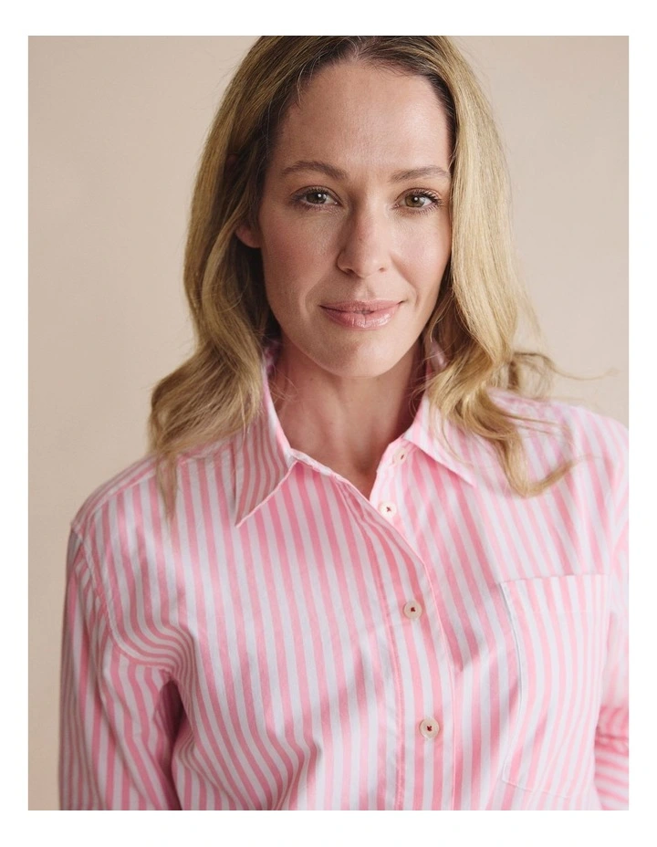 Taree Striped Oversized Shirt 1SHW00244 in Pink image 3