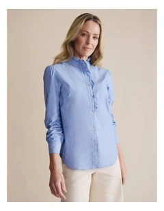 Henty Chambry Frill Neck Shirt 1SHW00247 in Blue