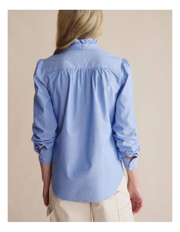 Henty Chambry Frill Neck Shirt 1SHW00247 in Blue image 2