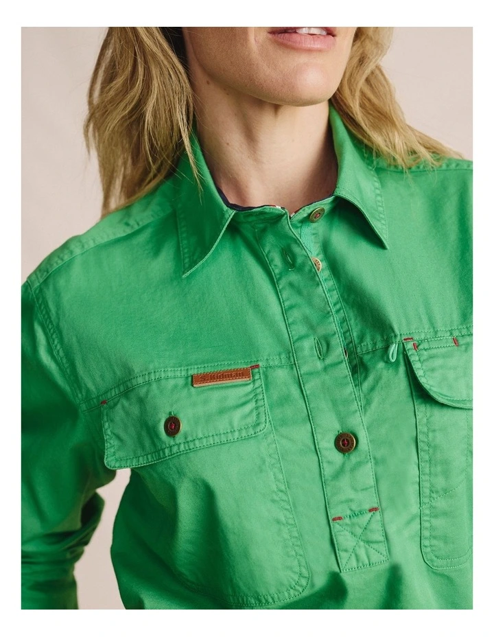 Camfield Half Placket Shirt 1SHW00133 in Green image 3