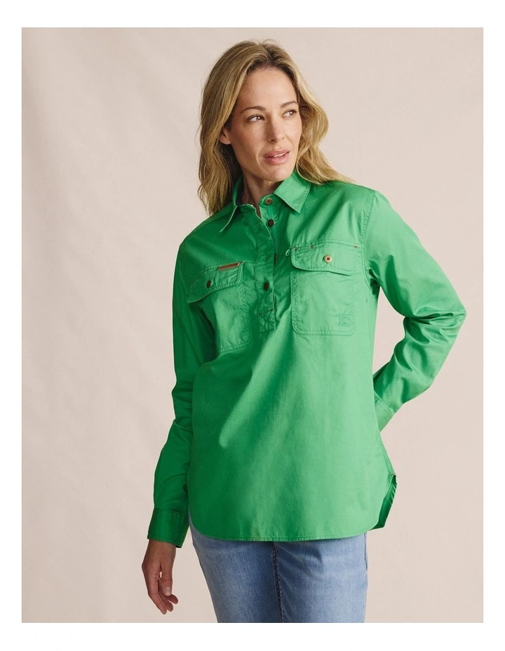 Camfield Half Placket Shirt 1SHW00133 in Green image 4