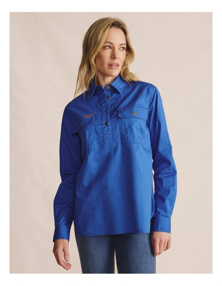Camfield Half Placket Shirt 1SHW00133 in Blue image 4