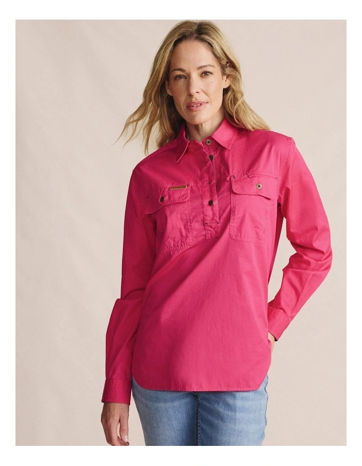 Camfield Half Placket Shirt 1SHW00133 in Pink image 4