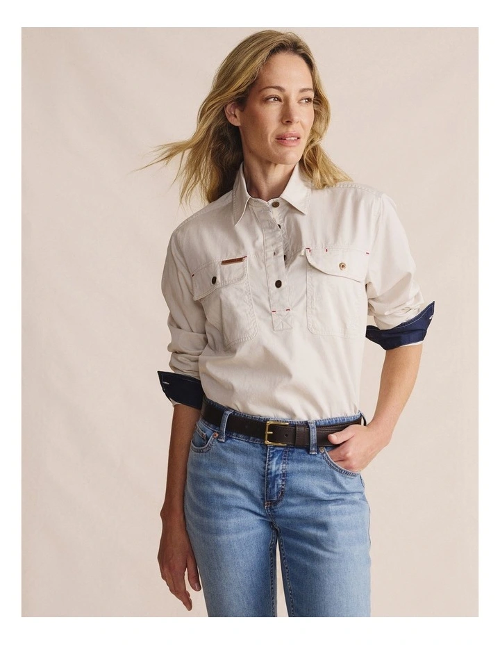 Camfield Half Placket Shirt 1SHW00133 in Cream image 1