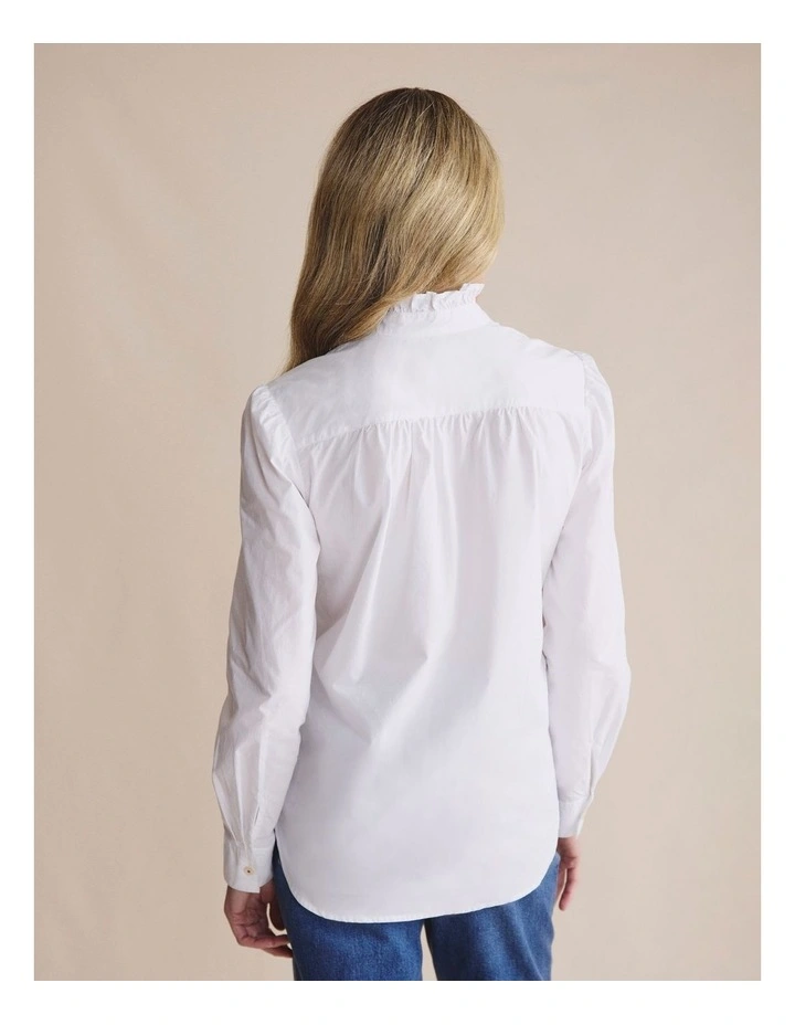 Henty Poplin Frill Neck Shirt 1SHW00246 in White image 2