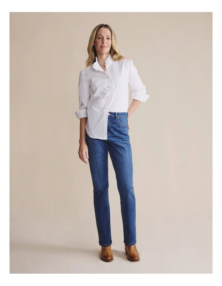 Henty Poplin Frill Neck Shirt 1SHW00246 in White image 3