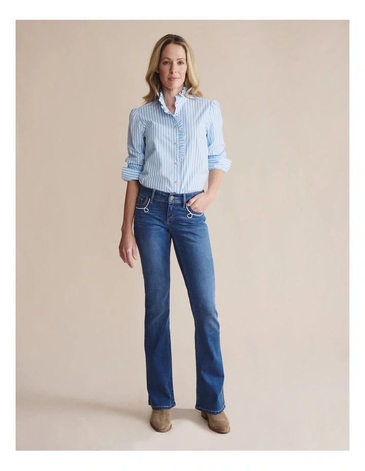 Henty Striped Frill Neck Shirt 1SHW00277 in Blue image 1