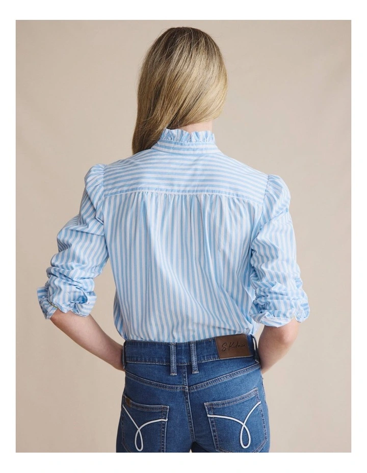 Henty Striped Frill Neck Shirt 1SHW00277 in Blue image 2